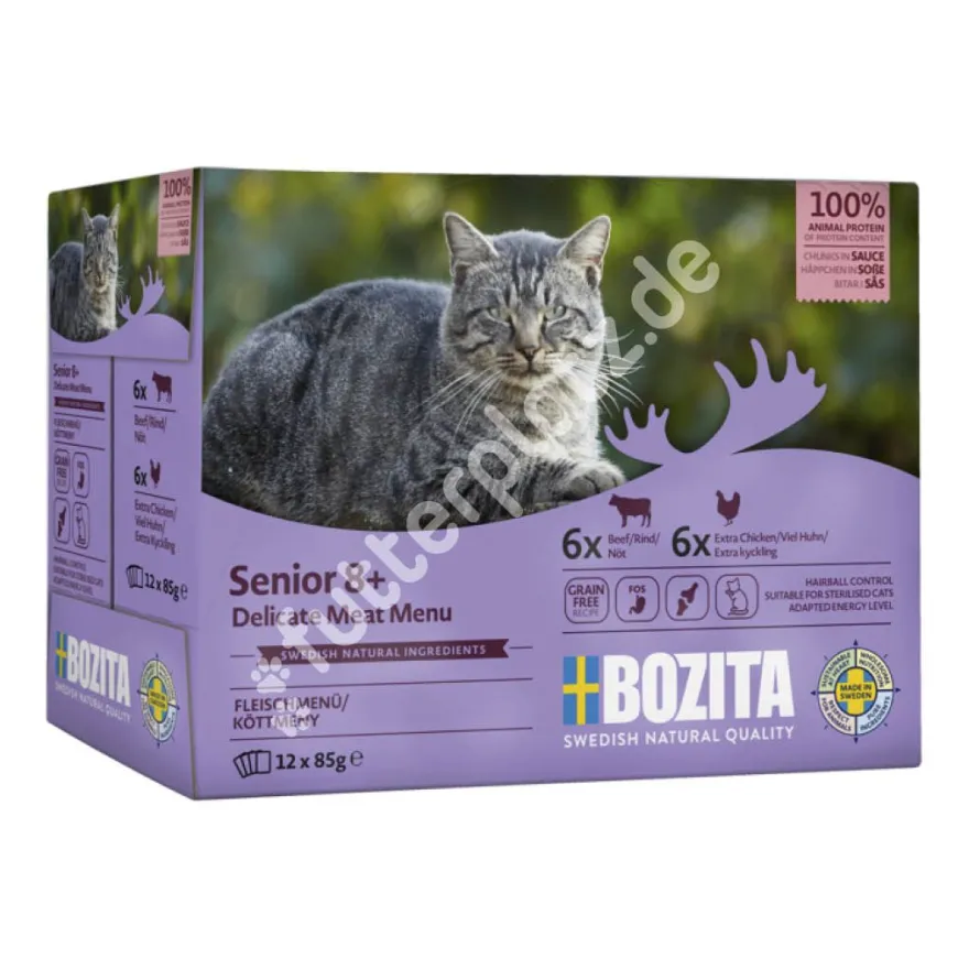 Bozita Cat Pouch Multipack Häppchen in Soße Senior 8+ Fleischmenü in Soße (4 x 12 =) | 48 x 85 g