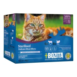 Bozita Cat Pouch Multipack Indoor&sterilised Häppchen in Gelee Rind/Truthahn | 12 x 85 g