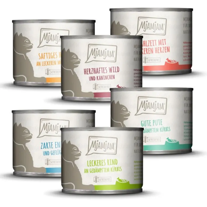 MjAMjAM Cat - Mixpaket III - Pute, Ente & Geflügel, Herzen, Huhn, Rind | 6 x 200 g