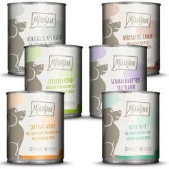 MjAMjAM Dog Mixpaket II - Huhn & Ente Rind Pute Kalb Truthahn Lamm | 6 x 800 g