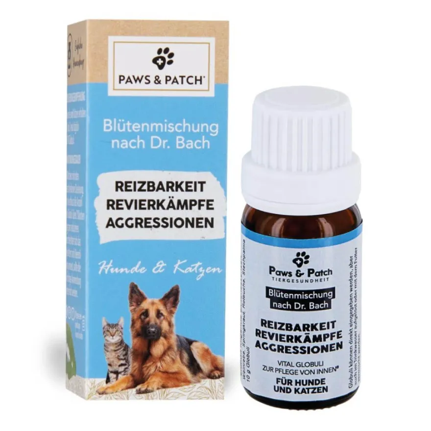 Paws & Patch Blütenmischung nach Dr. Bach - REIZBARKEIT REVIERKÄMPFE AGGRESSIONEN für Hunde und Katzen | 10 g