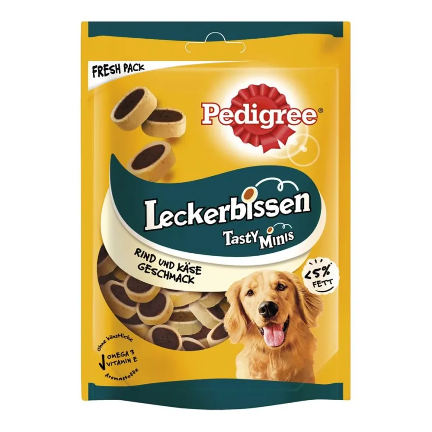 PEDIGREE® Leckerbissen Tasty Minis Portionsbeutel mit Rind und Käse Geschmack | 140 g
