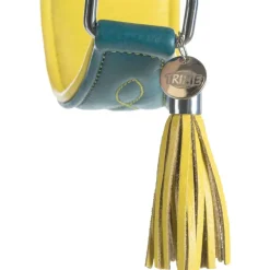 TRIXIE Active Comfort Halsband für Windhunde, Leder, petrol/gelb | S–M: 33–42 cm/60 mm