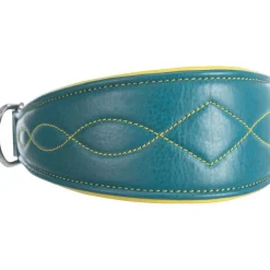 TRIXIE Active Comfort Halsband für Windhunde, Leder, petrol/gelb | S–M: 33–42 cm/60 mm