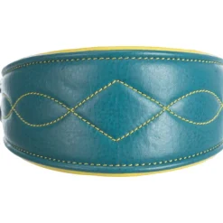 TRIXIE Active Comfort Halsband für Windhunde, Leder, petrol/gelb | S–M: 33–42 cm/60 mm