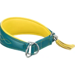 TRIXIE Active Comfort Halsband für Windhunde, Leder, petrol/gelb | S–M: 33–42 cm/60 mm