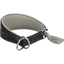 TRIXIE Active Comfort Halsband für Windhunde, Leder, schwarz/grau | S–M: 33–42 cm/60 mm