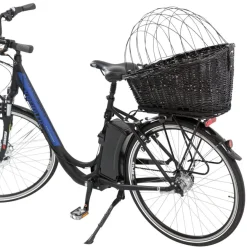 TRIXIE Fahrradkorb m. Gitter f. Gepäckträger,Weide/Metall, schwarz | 35 x 49 x 55 cm