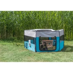 TRIXIE Freilauf mit Netz/Boden, Zwergkaninchen, Polyester, türkis/hellgrau | ø 150 x 65 cm
