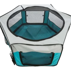 TRIXIE Freilauf mit Netz/Boden, Zwergkaninchen, Polyester, türkis/hellgrau | ø 150 x 65 cm