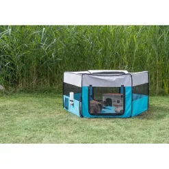 TRIXIE Freilauf mit Netz/Boden, Zwergkaninchen, Polyester, türkis/hellgrau | ø 150 x 65 cm