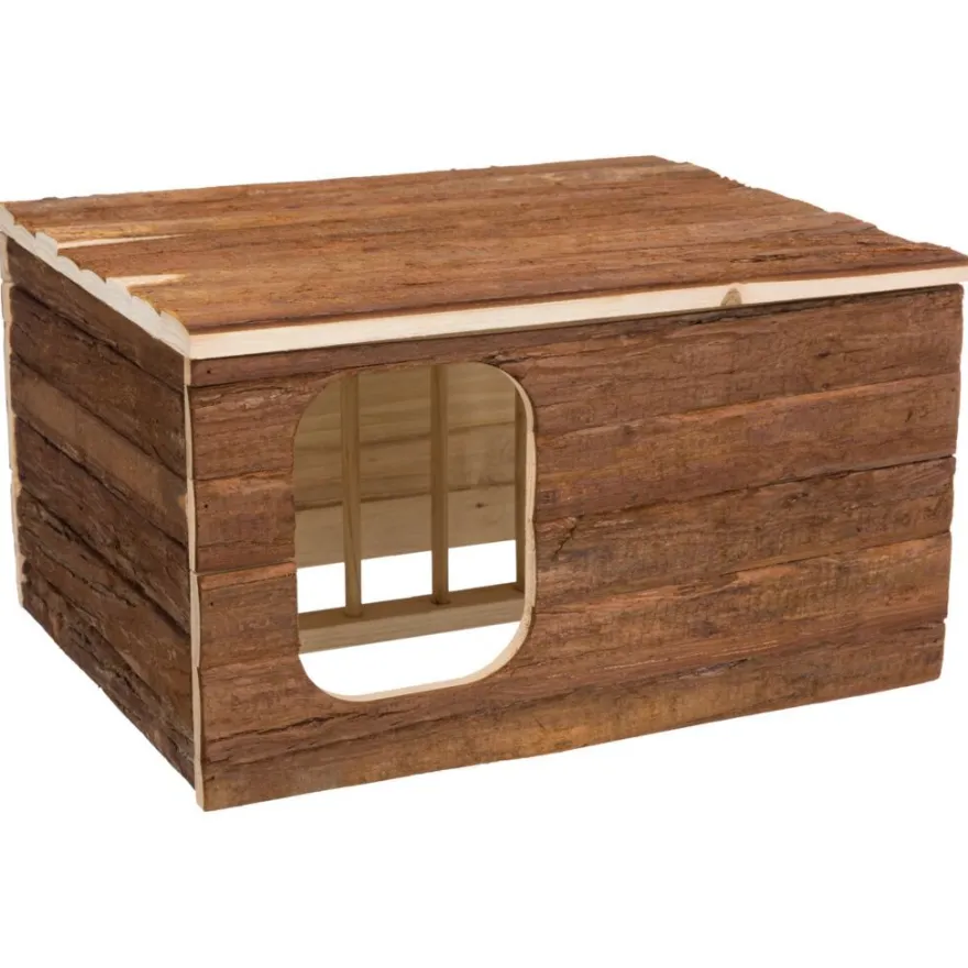 TRIXIE Haus Hilke mit Raufe, Meerschweinchen, Rindenholz | 40 x 23 x 32 cm