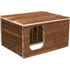 TRIXIE Haus Hilke mit Raufe, Meerschweinchen, Rindenholz | 40 x 23 x 32 cm