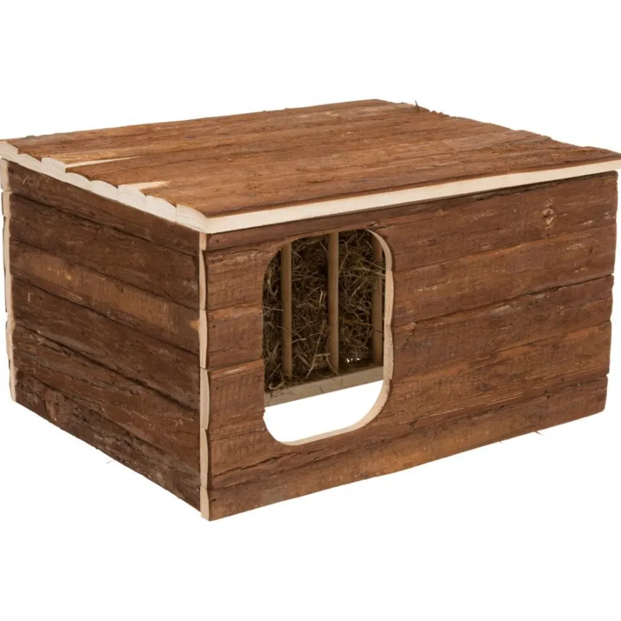 TRIXIE Haus Hilke mit Raufe, Meerschweinchen, Rindenholz | 40 x 23 x 32 cm