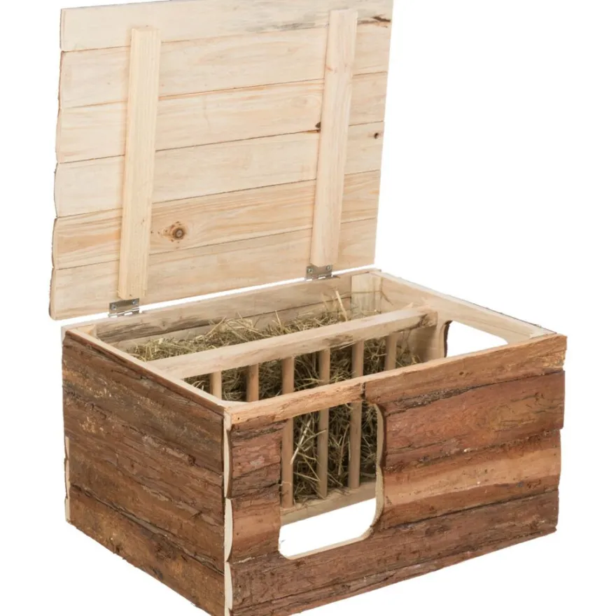 TRIXIE Haus Hilke mit Raufe, Meerschweinchen, Rindenholz | 40 x 23 x 32 cm