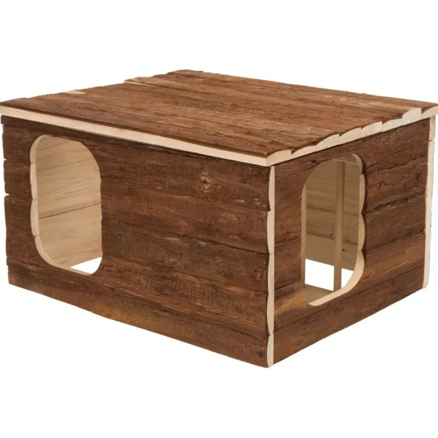 TRIXIE Haus Hilke mit Raufe, Meerschweinchen, Rindenholz | 40 x 23 x 32 cm