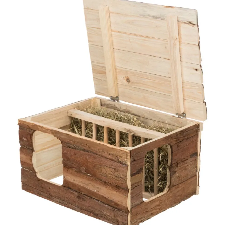 TRIXIE Haus Hilke mit Raufe, Meerschweinchen, Rindenholz | 40 x 23 x 32 cm