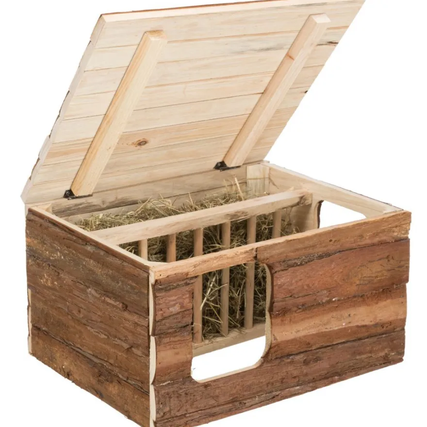 TRIXIE Haus Hilke mit Raufe, Meerschweinchen, Rindenholz | 40 x 23 x 32 cm