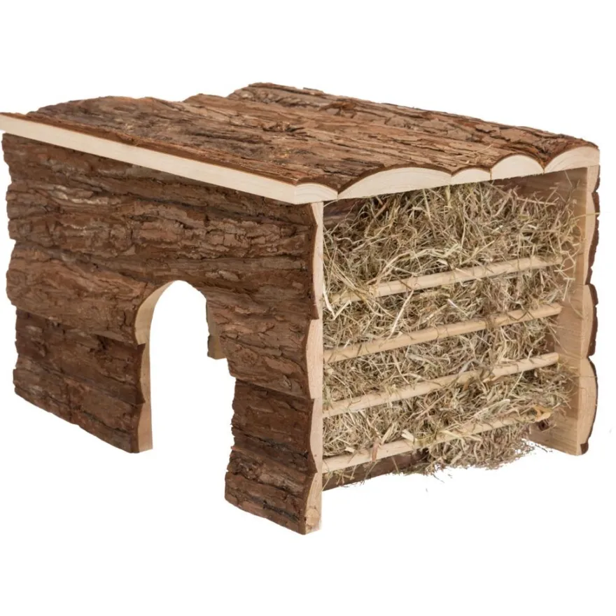 TRIXIE Haus Ila 2 Ausgänge/Raufe, Meerschw., Rindenholz | 40 x 25 x 29 cm