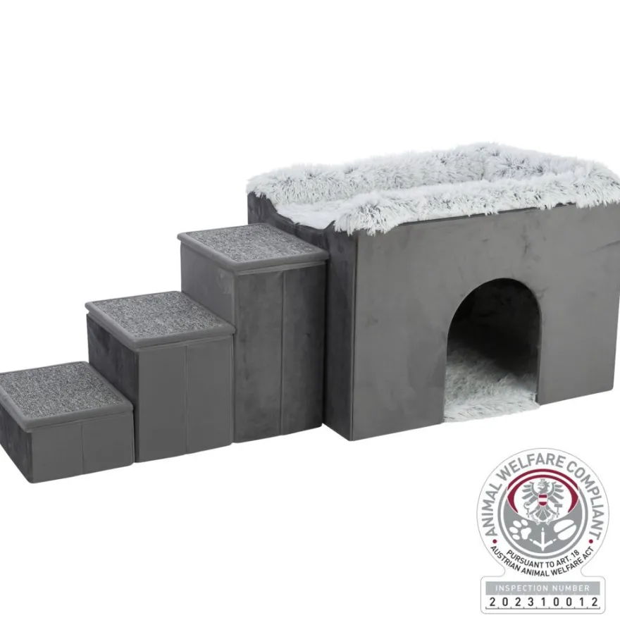 TRIXIE Höhle Harvey mit Treppe, grau/weiß-schwarz | 135 x 47 x 50 cm