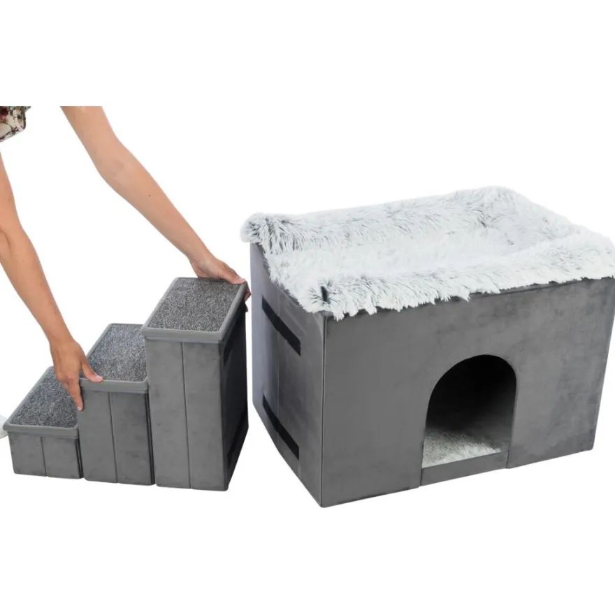 TRIXIE Höhle Harvey mit Treppe, grau/weiß-schwarz | 135 x 47 x 50 cm