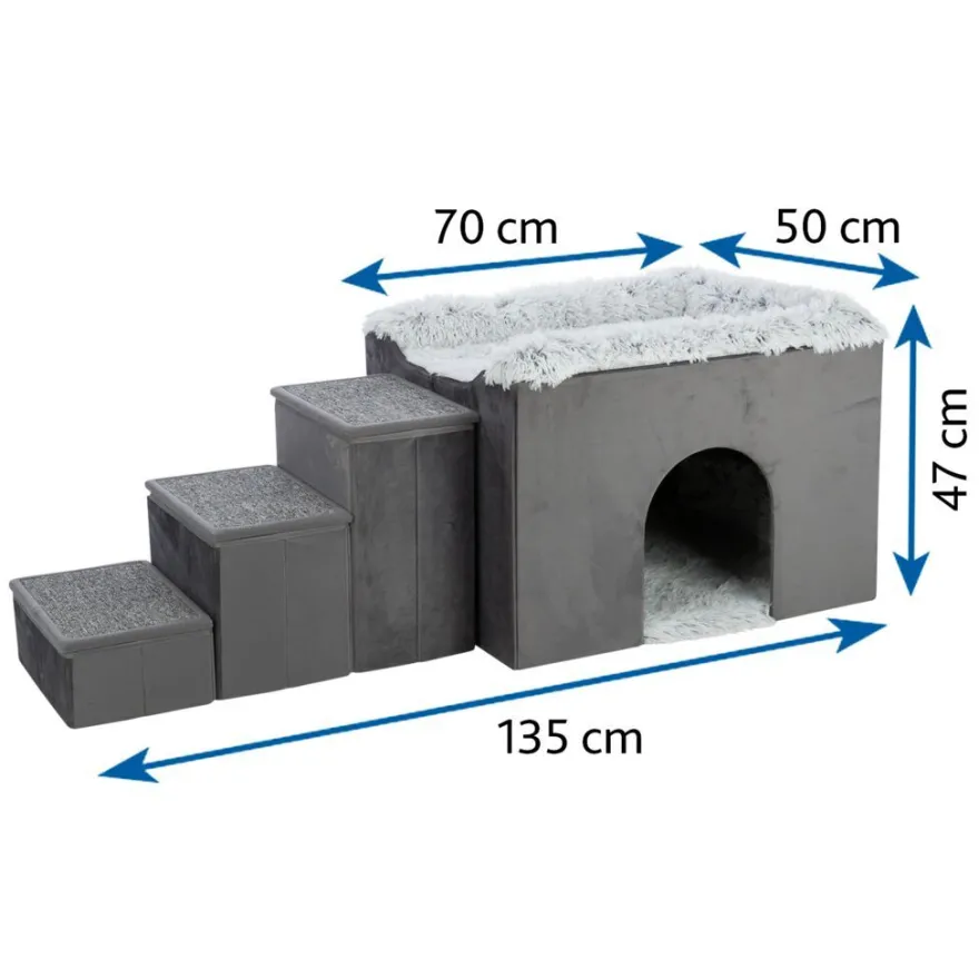 TRIXIE Höhle Harvey mit Treppe, grau/weiß-schwarz | 135 x 47 x 50 cm