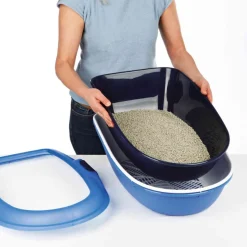 TRIXIE Katzentoilette Berto, 3tlg., mit Trennsystem, dunkelgrau/hellgrau | 39 × 22 × 59 cm