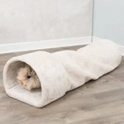TRIXIE Kuscheltunnel mit 2 Ausgängen, Zwergkaninchen, beige | 27 x 21 x 80 cm