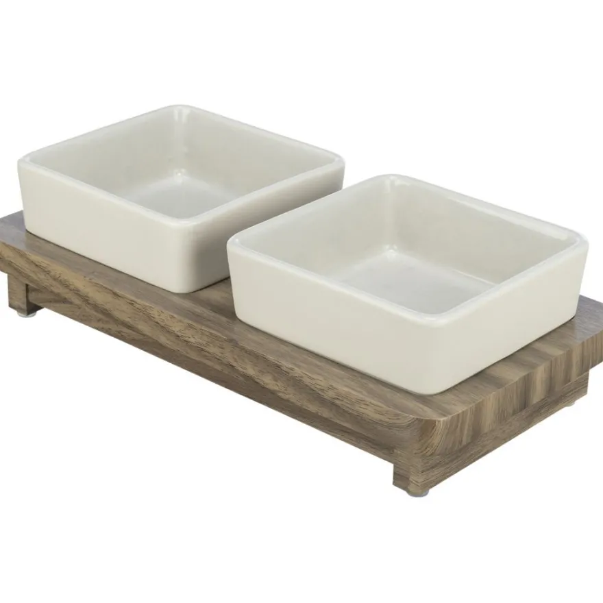 TRIXIE Napf-Set CityStyle, Keramik/MDF, grau/braun | 2 x 0.4 l