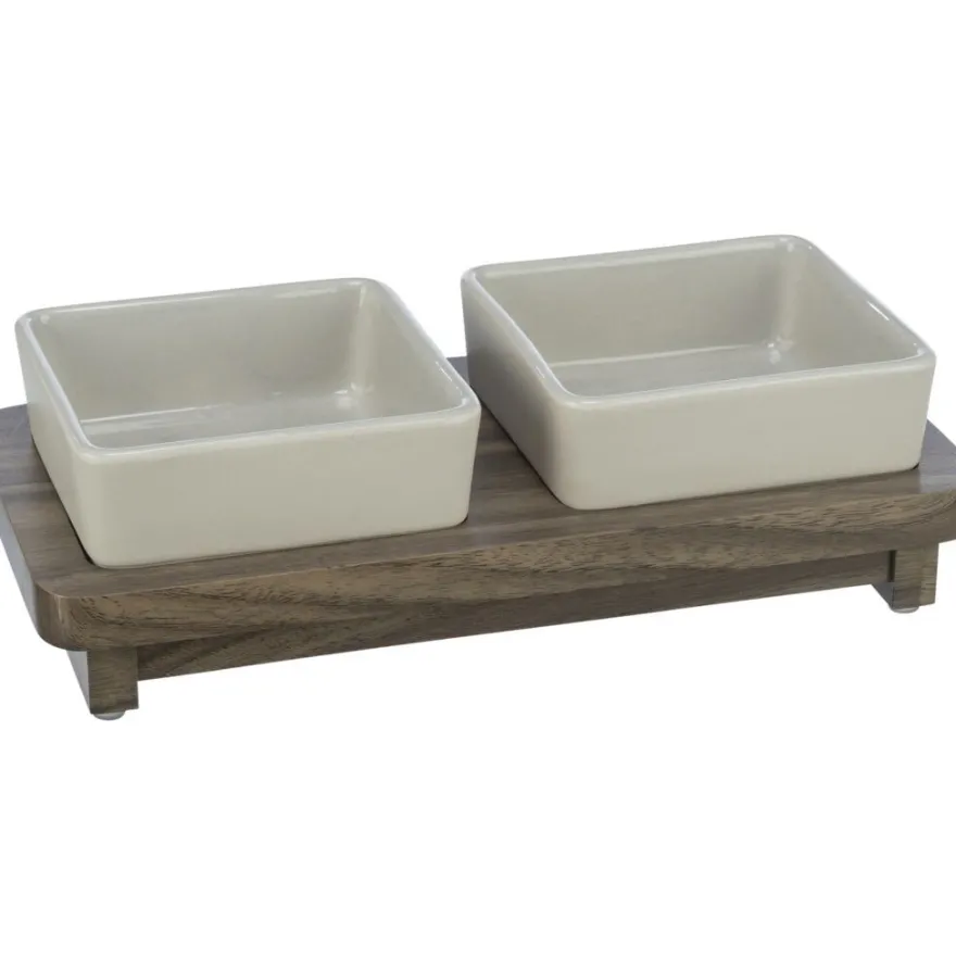 TRIXIE Napf-Set CityStyle, Keramik/MDF, grau/braun | 2 x 0.4 l