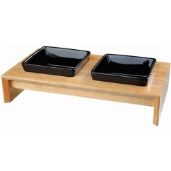 TRIXIE Napf-Set, Keramik/Holz, schwarz/hellbraun | 2 x 0,4 l