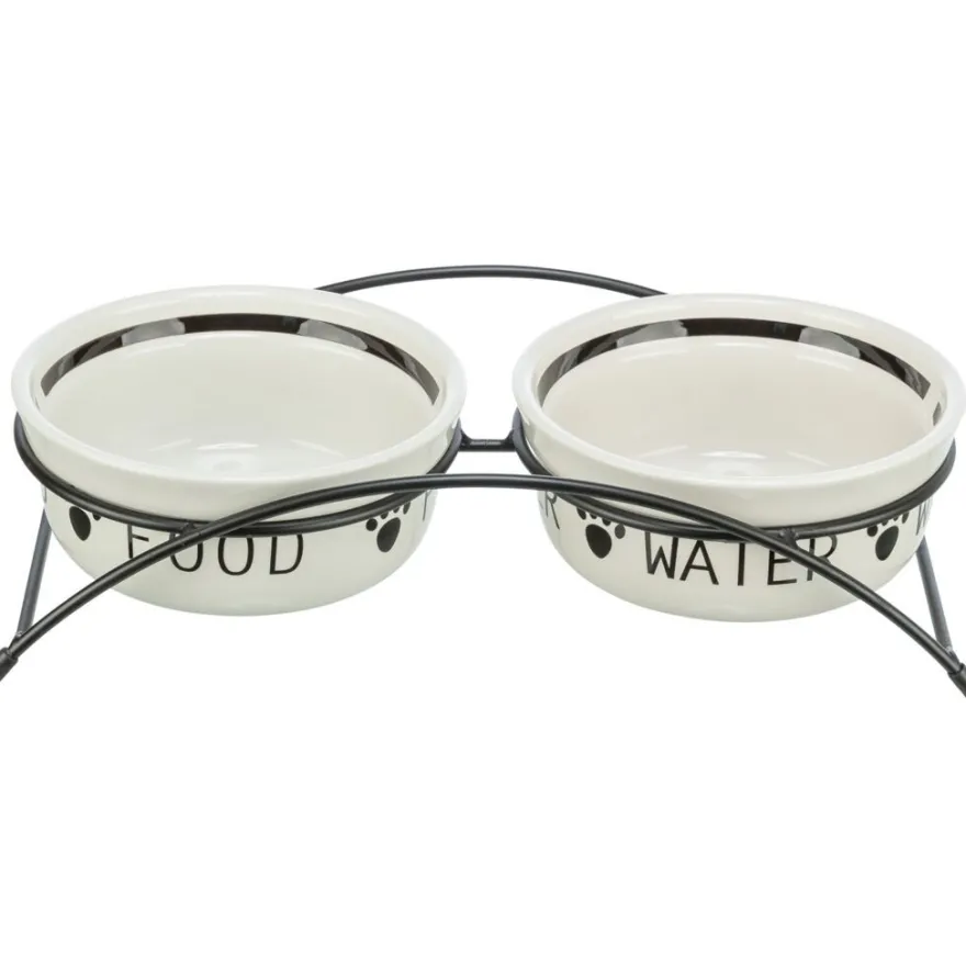 TRIXIE Napf-Set, Keramik/Metall, weiß/schwarz | 2 x 1.6 l