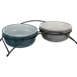 TRIXIE Napf-Set, Keramik/Metall, petrol/hellpetrol/grau/hellgrau | 2 × 0,6 l