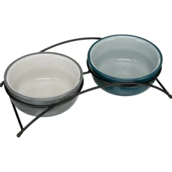 TRIXIE Napf-Set, Keramik/Metall, petrol/hellpetrol/grau/hellgrau | 2 × 0,6 l