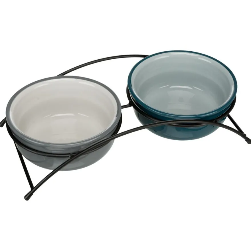 TRIXIE Napf-Set, Keramik/Metall, petrol/hellpetrol/grau/hellgrau | 2 × 0,6 l