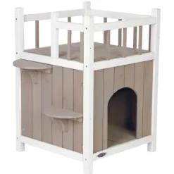 TRIXIE natura Cat's Home mit Balkon, grau/weiß | 45 x 65 x 45 cm