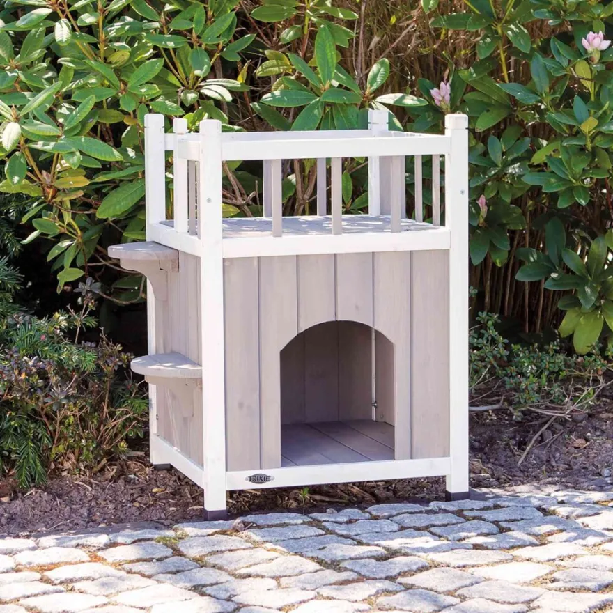 TRIXIE natura Cat's Home mit Balkon, grau/weiß | 45 x 65 x 45 cm