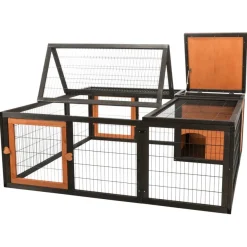 TRIXIE natura Freilaufgehege mit Abdeckung, Holz, schwarz/braun | 150 x 53 x 150 cm