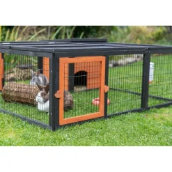TRIXIE natura Freilaufgehege mit Abdeckung, Holz, schwarz/braun | 150 x 53 x 150 cm