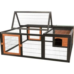 TRIXIE natura Freilaufgehege mit Abdeckung, Holz, schwarz/braun | 150 x 53 x 150 cm
