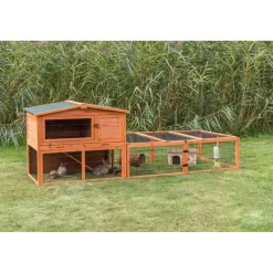 TRIXIE natura Freilaufgehege mit Abdeckung, Holz, braun | 174 x 48 x 109 cm