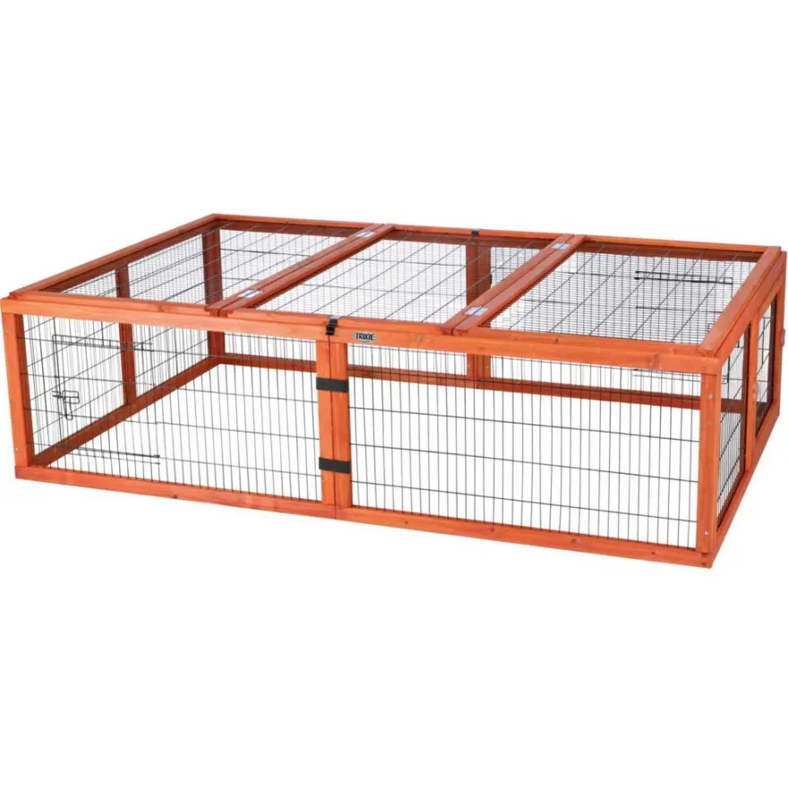 TRIXIE natura Freilaufgehege mit Abdeckung, Holz, braun | 174 x 48 x 109 cm