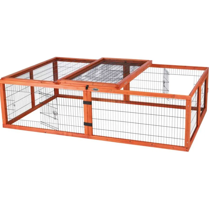 TRIXIE natura Freilaufgehege mit Abdeckung, Holz, braun | 174 x 48 x 109 cm