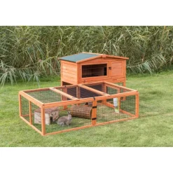 TRIXIE natura Freilaufgehege mit Abdeckung, Holz, braun | 174 x 48 x 109 cm