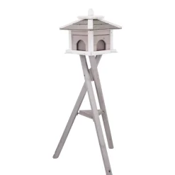 TRIXIE natura Futterhaus m. Ständer & Silo, Kiefernholz, grau/weiß | 46 x 35 x 46 cm