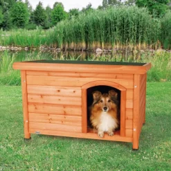 TRIXIE natura Hundehütte Classic Flachdach, braun | S–M: 85 x 58 x 60 cm