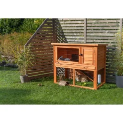 TRIXIE natura Kleintierstall mit Freilaufgehege, braun | 116 x 97 x 63 cm