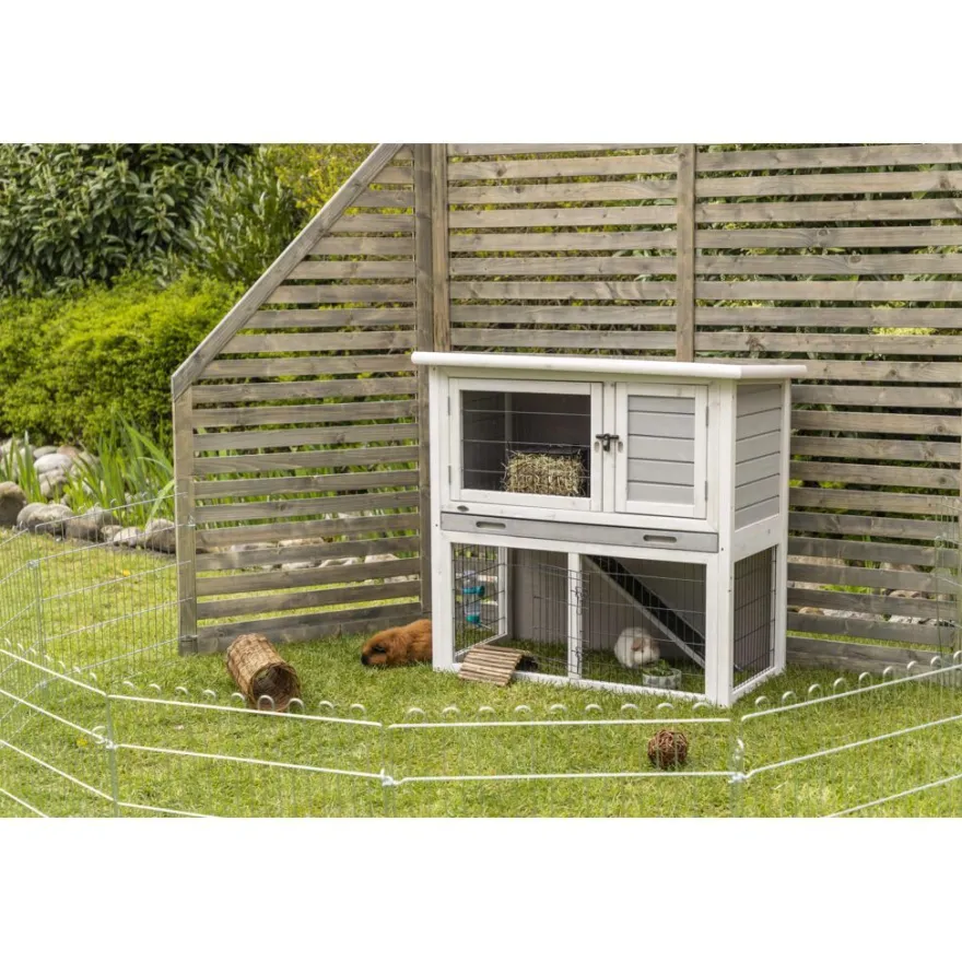 TRIXIE natura Meerschweinchenstall mit Freilaufgehege, grau/weiß | 104 x 97 x 52 cm