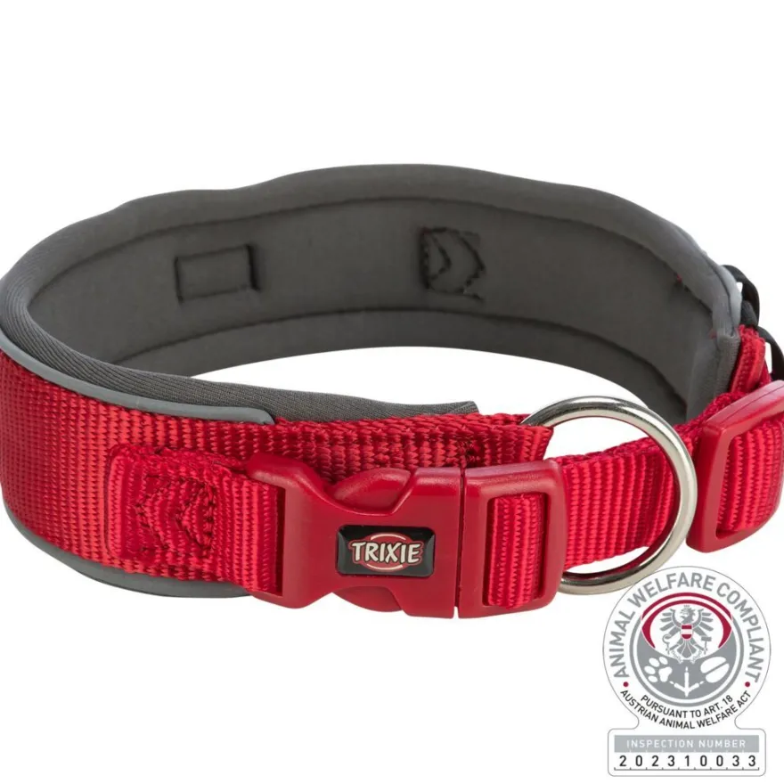 TRIXIE Premium Halsband, extra breit, rot/grafit | L–XL: 53-62 cm/50 mm