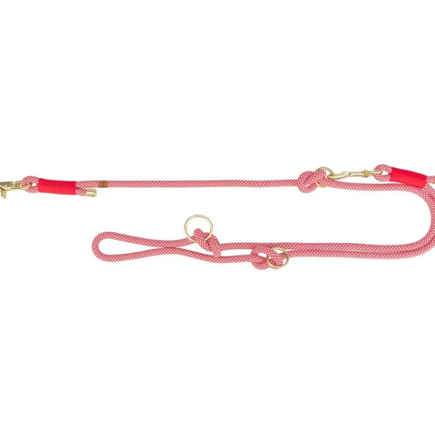 TRIXIE Soft Rope V-Leine, 2m, rot/creme | M–L: 2.00 m/ø 10 mm